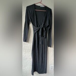Zara Wool Blend Knit Tie Waist Wrap Midi Dress Gray Light Knit; size L